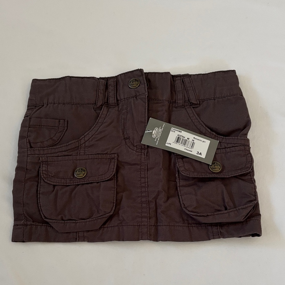 3Pommes Chocolate Brown Cargo Mini Skirt Size 3